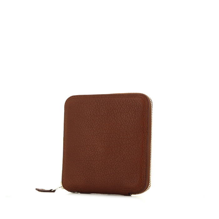 Hermes Silky Pop - Shop Bag shopping bag in orange printed canvas and brown leather - Detail D2