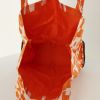 Sac cabas Hermes Silky Pop - Shop Bag en toile imprimée orange et cuir marron - Detail D3 thumbnail
