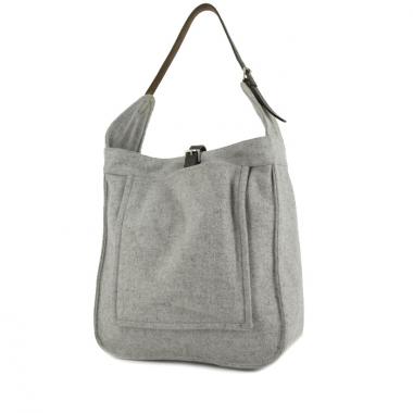 Bolso para llevar al hombro Hermes Marwari en fieltro gris y cuero marrón