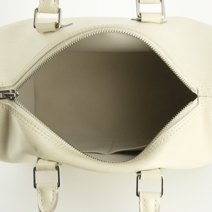Sac à main Louis Vuitton Speedy 25 cm en cuir épi blanc-cassé et cuir - Detail D2