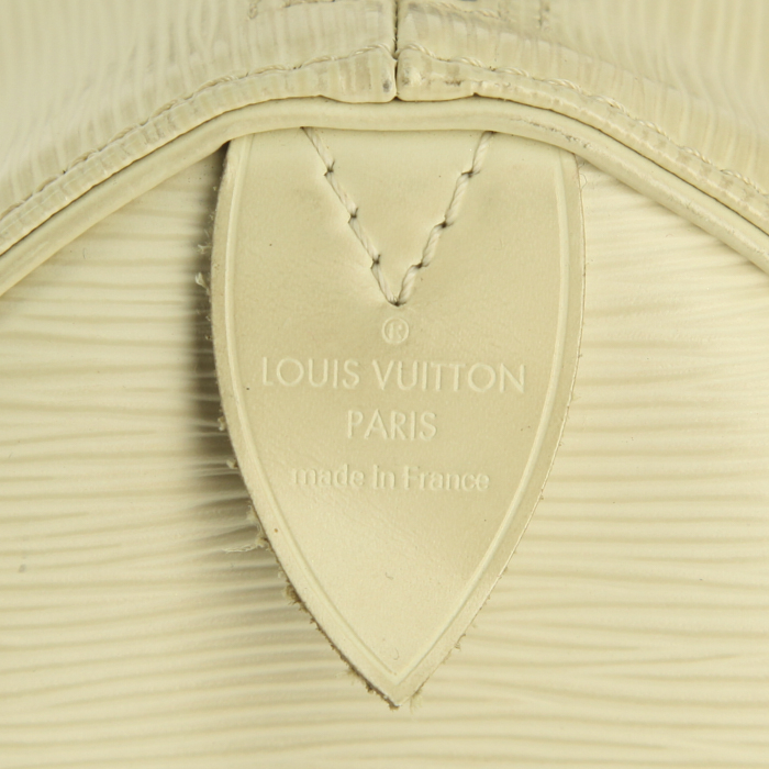 Borsa Louis Vuitton Speedy 25 cm in pelle Epi bianco sporco e pelle - Detail D3