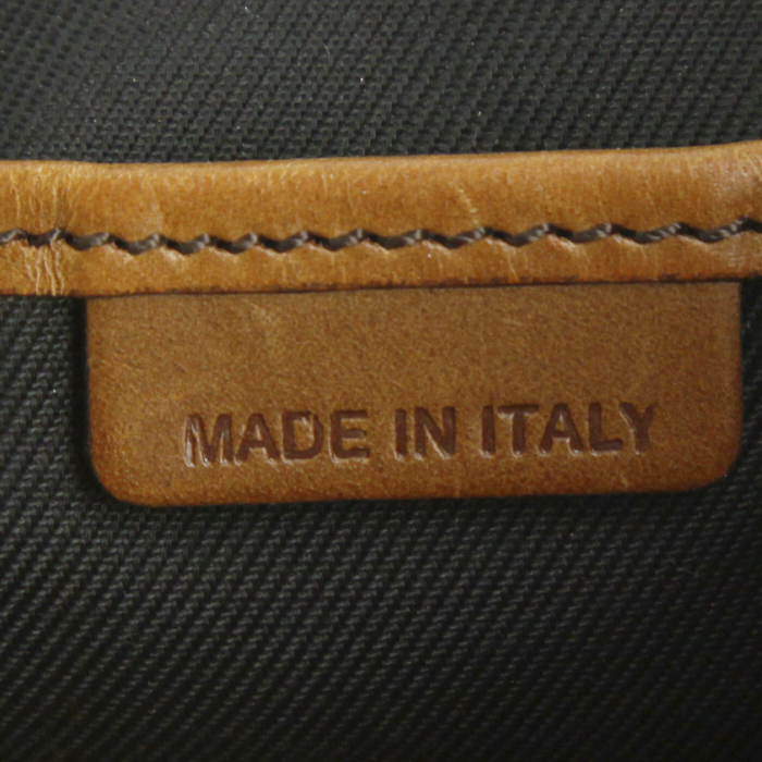 Borsa bisaccia Burberry in tela cerata Haymarket beige e pelle marrone - Detail D3