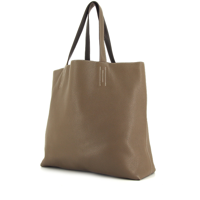 Hermes Double Sens shopping bag in brown and etoupe togo leather - Detail D2