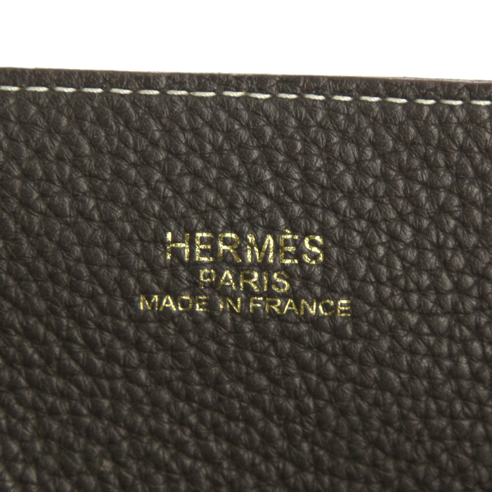 Bolso Cabás Hermes Double Sens en cuero togo marrón y marrón etoupe - Detail D3