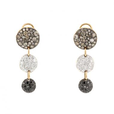 Pendientes colgantes Pomellato Sabbia modelo grande en oro rosa,  diamantes blancos y diamantes marrones y en diamantes negros