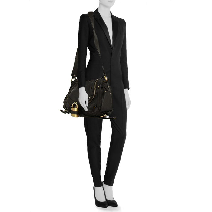 Chloé Paddington shoulder bag in dark brown grained leather - Detail D1