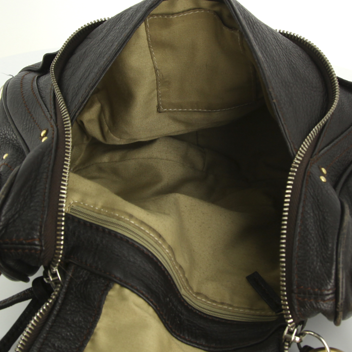 Borsa a tracolla Chloé Paddington in pelle martellata marrone scuro - Detail D2