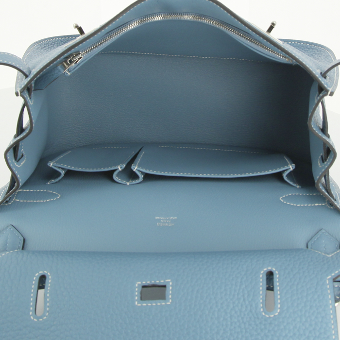 Borsa a tracolla Hermes Jypsiere in pelle togo blu - Detail D3