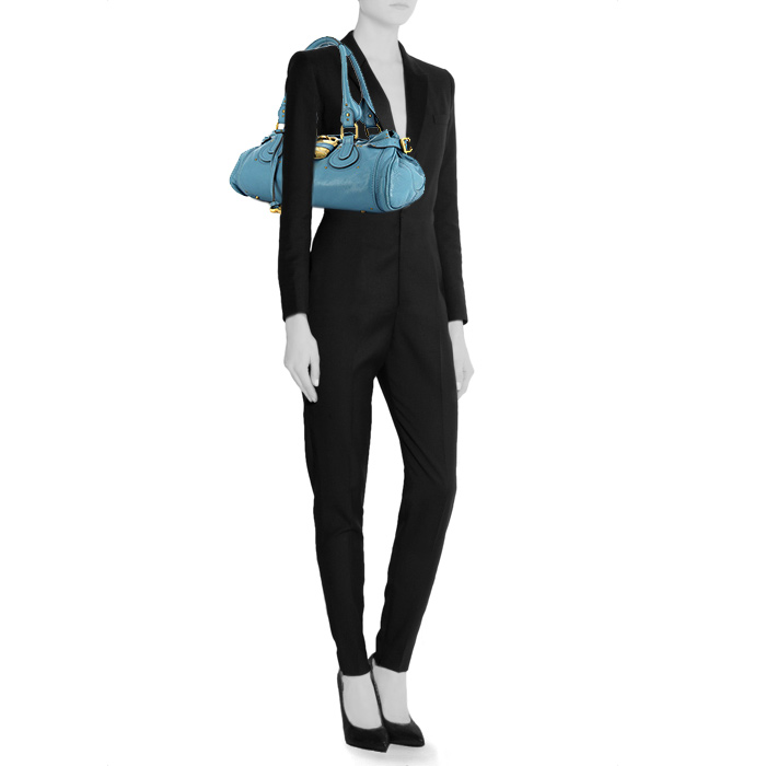 Chloé Paddington handbag in blue grained leather - Detail D1