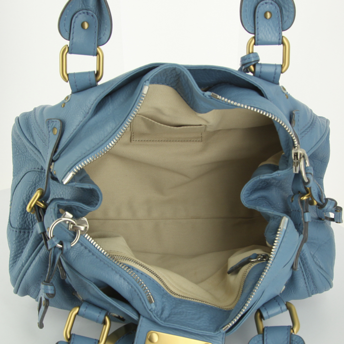 Sac à main Chloé Paddington en cuir grainé bleu - Detail D2