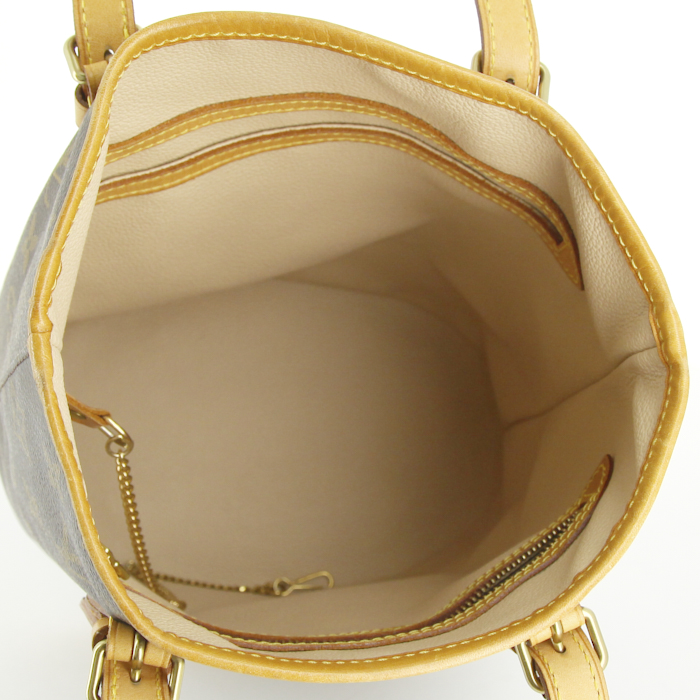 Bolso Cabás Louis Vuitton Bucket en lona Monogram marrón y cuero natural - Detail D2