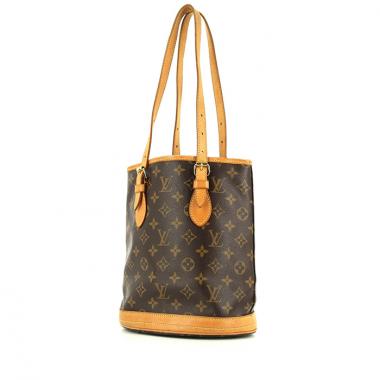 Shopping bag Louis Vuitton petit Bucket in tela monogram cerata e pelle naturale