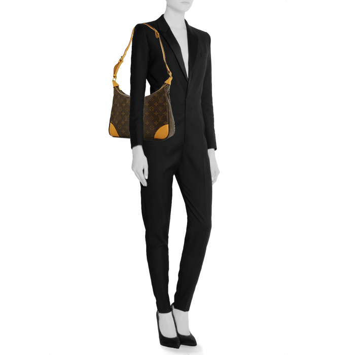 Borsa a spalla Louis Vuitton Boulogne in tela monogram cerata e pelle naturale - Detail D1