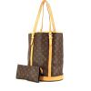 Shopping bag Louis Vuitton Bucket modello grande in tela monogram marrone e pelle naturale - 00pp thumbnail