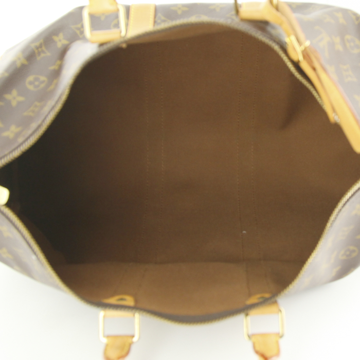 Louis Vuitton Keepall 45 travel bag in brown monogram canvas and natural leather - Detail D2