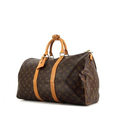 Sac de voyage Louis Vuitton Keepall 45 en toile monogram marron et cuir naturel