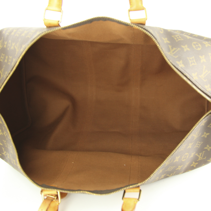 Louis Vuitton Keepall 60 cm travel bag in monogram canvas and natural leather - Detail D2