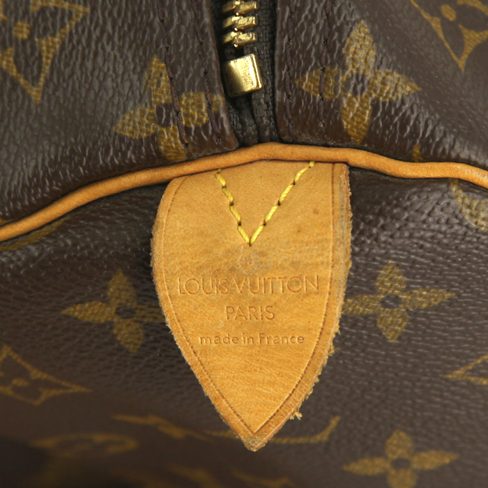 Louis Vuitton Keepall 60 cm travel bag in brown monogram canvas and natural leather - Detail D3