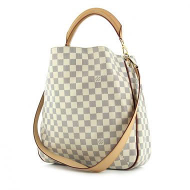 Shopping bag Louis Vuitton in tela cerata con motivo a scacchi e pelle naturale