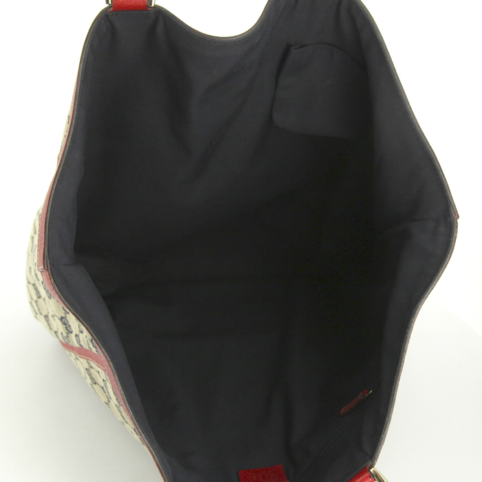 Shopping bag Gucci in tessuto monogrammato beige e pelle rossa - Detail D2