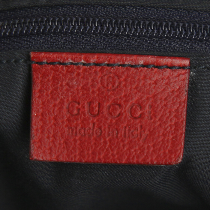 Sac cabas Gucci en tissu monogrammé beige et cuir rouge - Detail D3