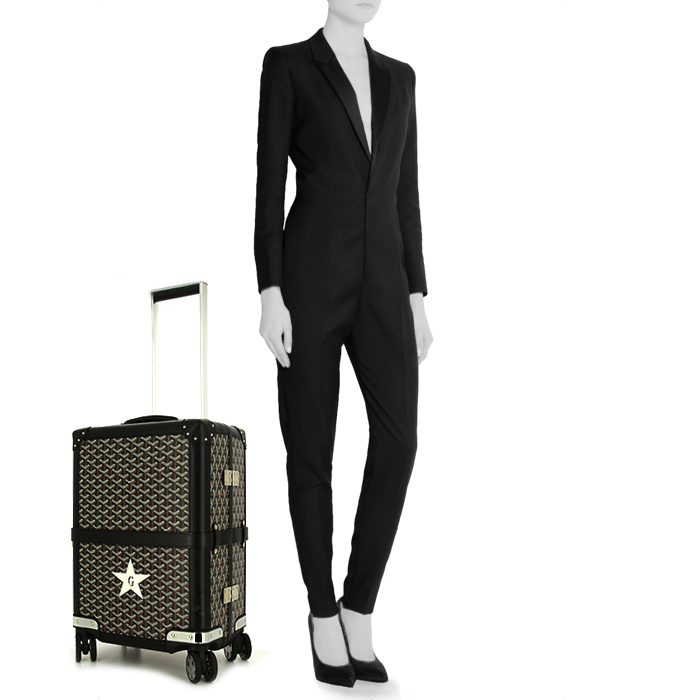 Goyard Bourget suitcase in monogram canvas and black leather - Detail D1