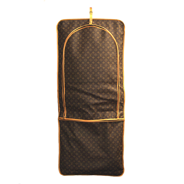 Porte-habits Louis Vuitton en toile monogram enduite marron et cuir naturel - Detail D2