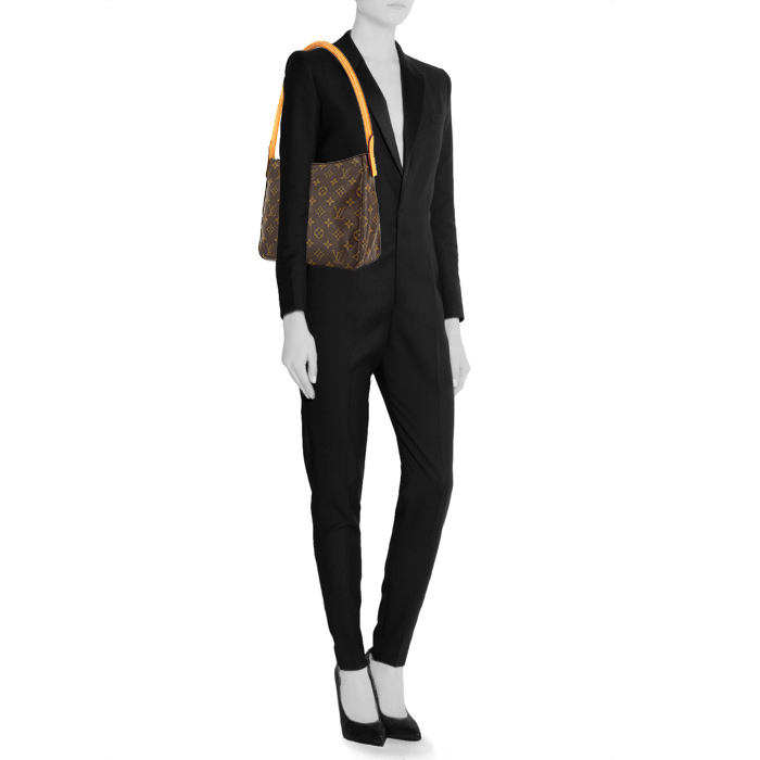 Borsa Louis Vuitton Looping modello medio in tela monogram marrone e pelle naturale - Detail D1