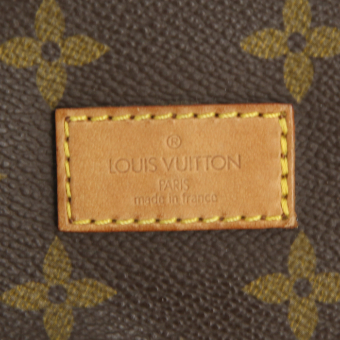 Borsa a tracolla Louis Vuitton Saumur modello piccolo in tela monogram cerata marrone e pelle naturale - Detail D3