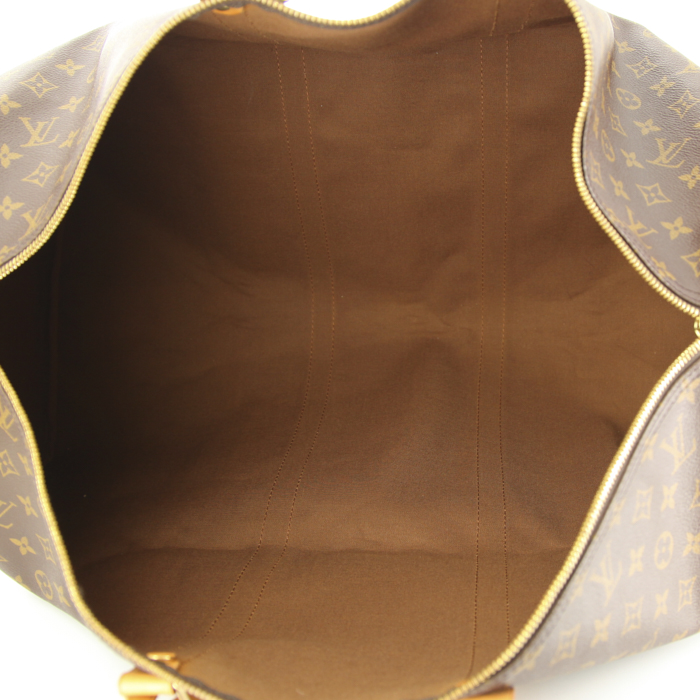 Louis Vuitton Keepall 60 cm travel bag in brown monogram canvas and natural leather - Detail D2