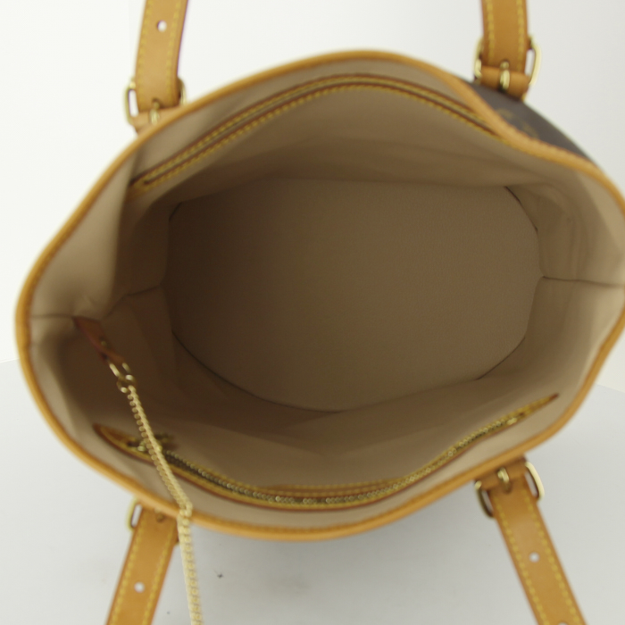 Shopping bag Louis Vuitton Bucket modello grande in tela monogram marrone e pelle naturale - Detail D2