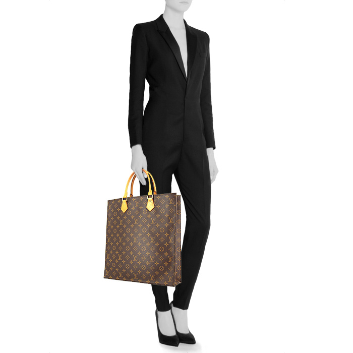 Shopping bag Louis Vuitton Sac Plat in tela monogram cerata e pelle naturale - Detail D1