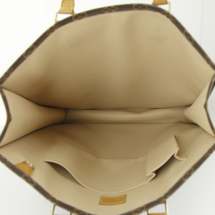 Shopping bag Louis Vuitton Sac Plat in tela monogram cerata e pelle naturale - Detail D2