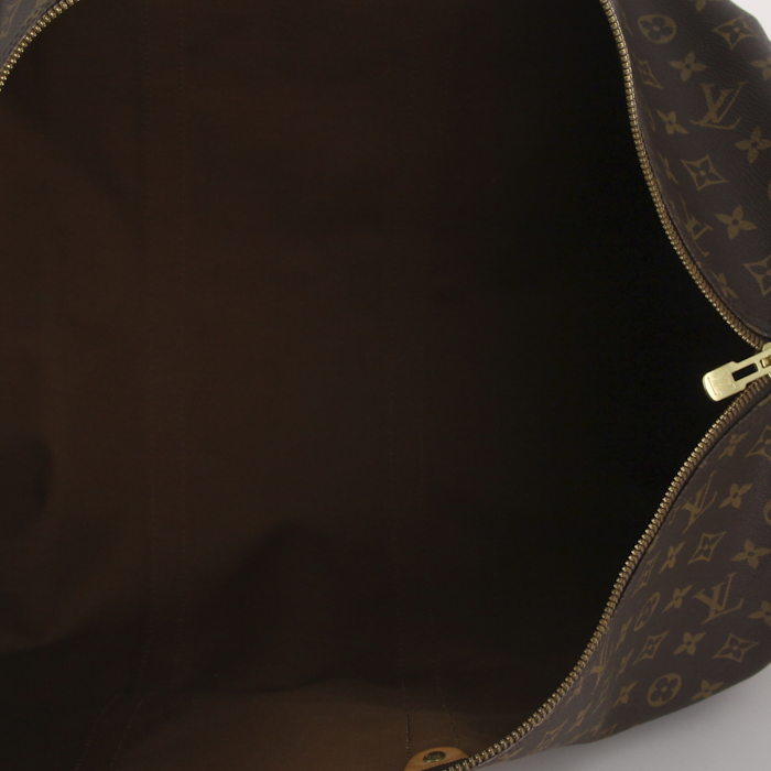 Louis Vuitton Keepall 60 cm travel bag in brown monogram canvas and natural leather - Detail D2