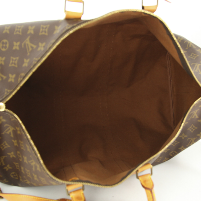 Bolsa de viaje Louis Vuitton Keepall 55 cm en lona Monogram y cuero natural - Detail D3