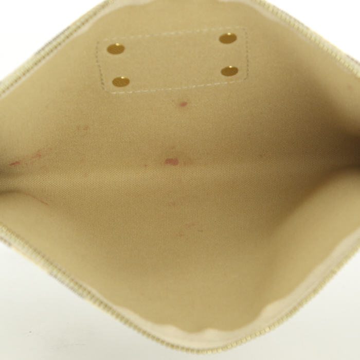 Bolsito de mano Louis Vuitton en lona a cuadros revestida bicolor azul celeste y blanca y cuero natural - Detail D2