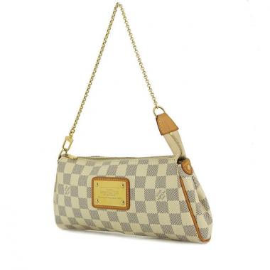 Pochette Louis Vuitton in tela cerata con motivo a scacchi bicolore e bianco e pelle naturale