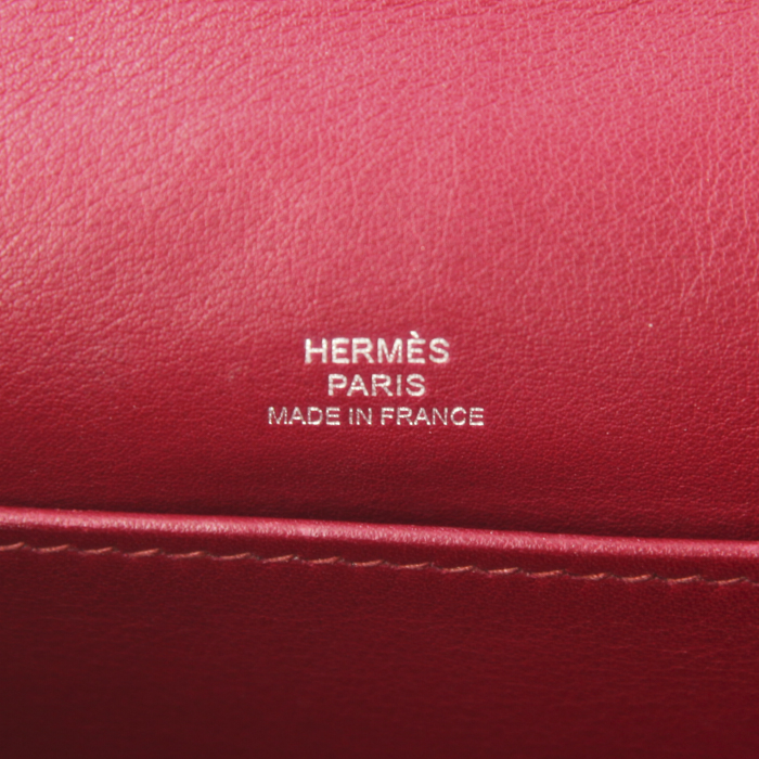 Pochette Hermes Kelly - Pocket Hand en cuir Swift rose-framboise - Detail D3