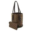 Louis Vuitton petit Bucket shopping bag in ebene damier canvas and brown leather - Detail D3 thumbnail
