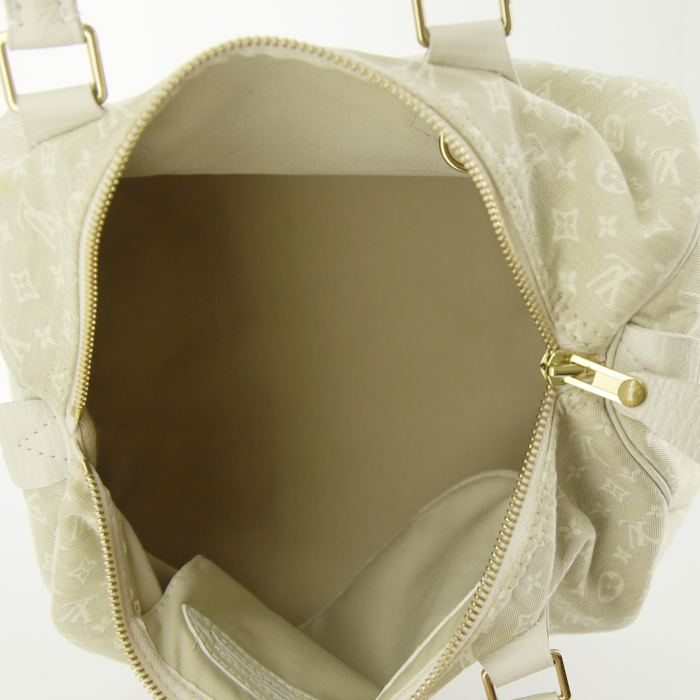 Louis Vuitton Speedy 25 cm handbag in off-white linen canvas and beige leather - Detail D2