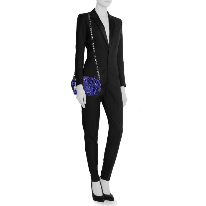 Borsa a tracolla Sonia Rykiel in paillettes blu a fiori e tessuto nero - Detail D1