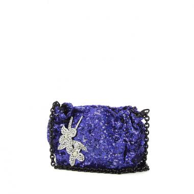 Sonia Rykiel shoulder bag in blue paillette and black canvas