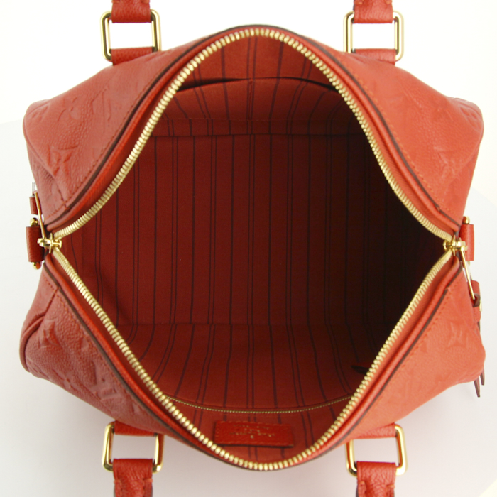 Borsa a tracolla Louis Vuitton Speedy 25 cm in pelle monogram rossa - Detail D3