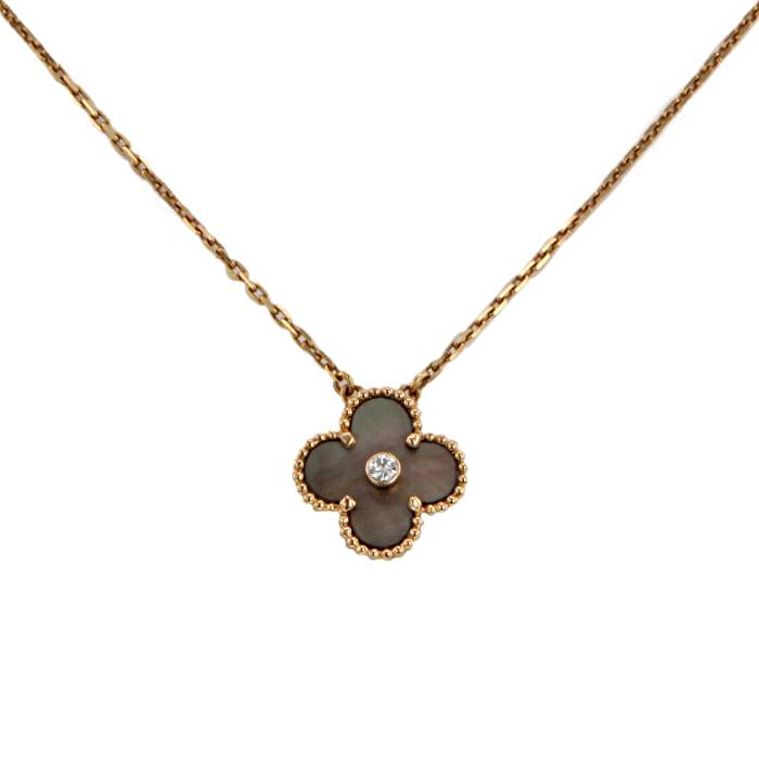 Collana Van Cleef & Arpels Alhambra Vintage in oro rosa,  madreperla grigia e diamante