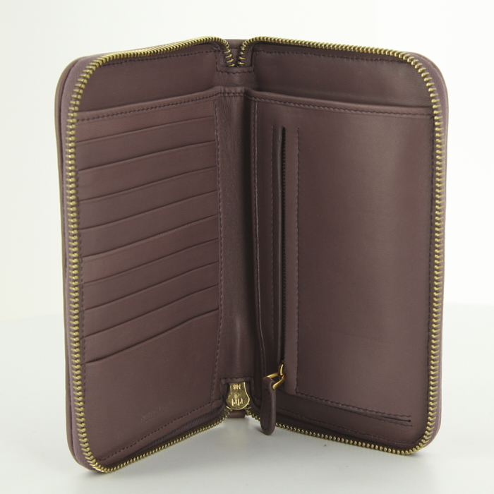 Portafogli Bottega Veneta Portefeuille zippé in pelle intrecciata color prugna - Detail D2