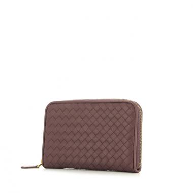 Bottega Veneta Portefeuille zippé wallet in purple braided leather