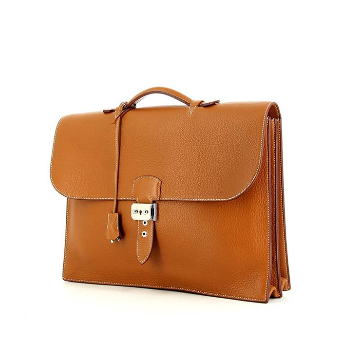 Porta-documentos Hermes Sac à dépêches en cuero taurillon clémence color oro