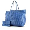Shopping bag Goyard Saint-Louis modello grande in tela monogram cerata blu e pelle blu - 00pp thumbnail