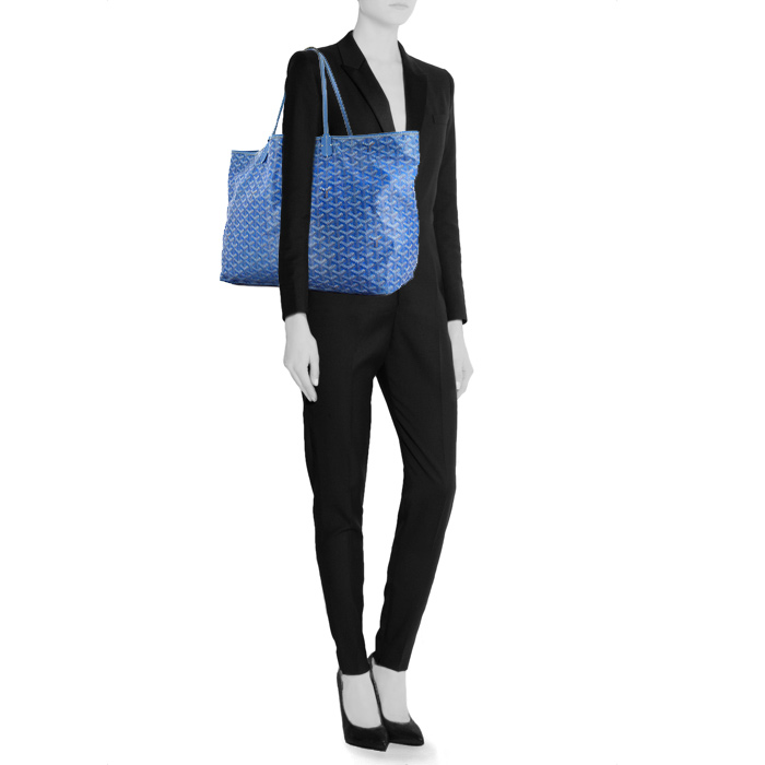 Bolso Cabás Goyard Saint-Louis modelo grande en lona Monogram revestida azul y cuero azul - Detail D1