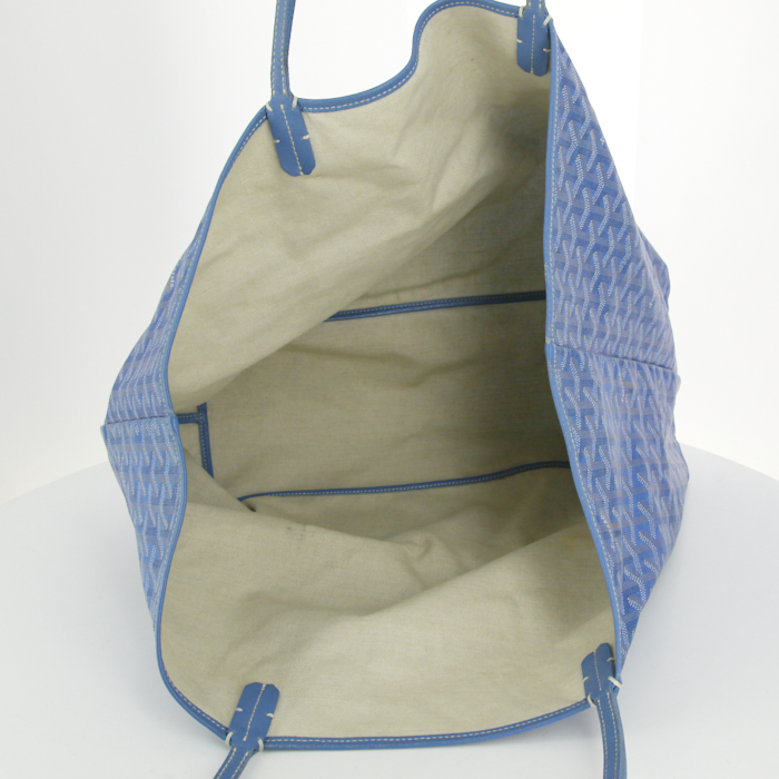 Bolso Cabás Goyard Saint-Louis modelo grande en lona Monogram revestida azul y cuero azul - Detail D2